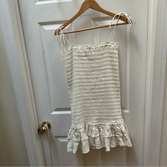 NWT Significant Other Emille Mini Linen Dress Cream white Smocked Dress short 8 - Picture 12 of 12